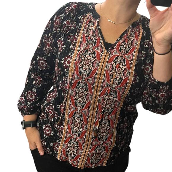 Mason & Belle SMALL Black Axelle Tie Front Top - Stitch Fix Boho Bead Detail - Picture 2 of 13